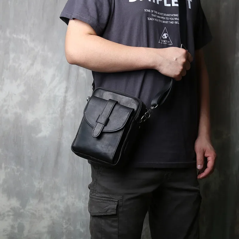 New Genuine Leather Men's Backpack Top Layer Cow Leather Casual Versatile Vertical Mini One Shoulder Messenger bags bolso sac 가방