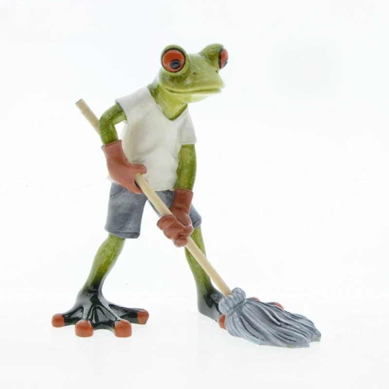1 PC Creative Garden Desk Decoration Mopping Labor Frog Figurine Resin Animal Sculpture Cute Table Craft Unique Birthday Present