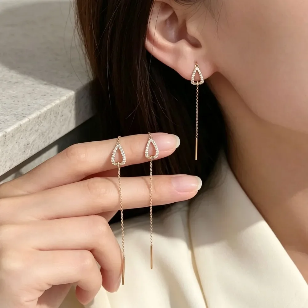 Women Rose Gold Zircon Crystal Long Threader Ear Line Earrings Delicate Piercing Drop Earrings Jewelry Gift for Women