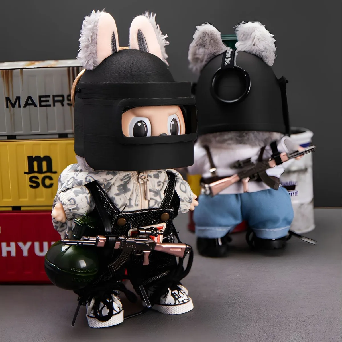 Voor Labubu roze Hoed PUBG slagveld dezelfde derde niveau helm hoed 3D gedrukt poppenkleertjes dragen kleding accessoires geen poppen cadeau