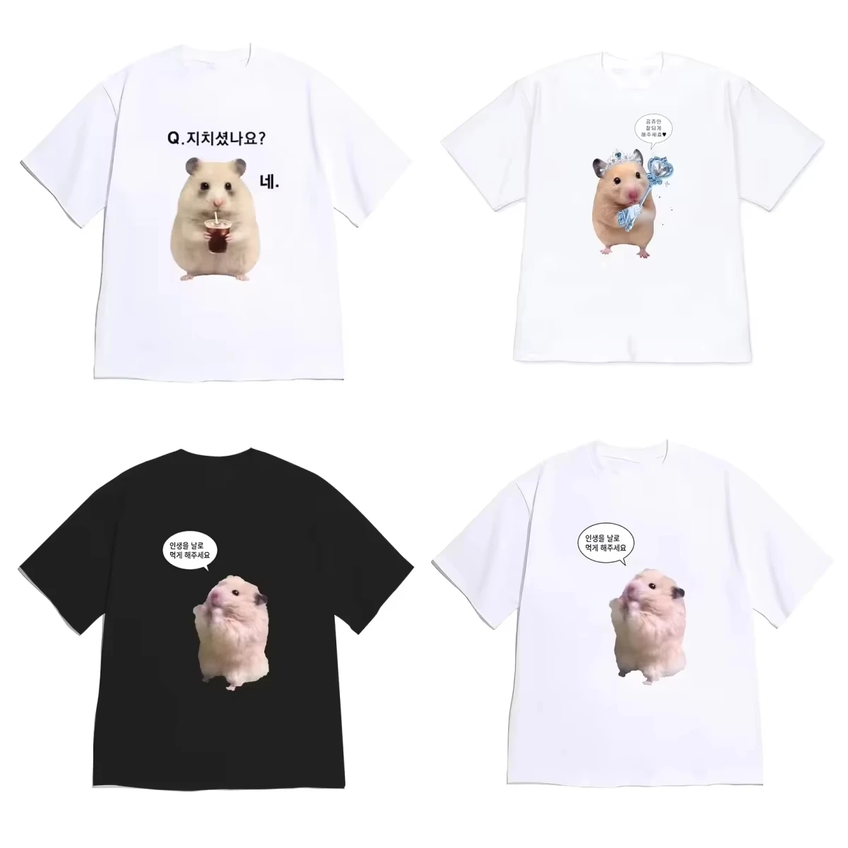 2026 Cute Hamster Meme Graphic T-Shirt, Funny Korean Text Bubble Print,Casual Short Sleeve Tee for Kids Adults Street Daily Wear