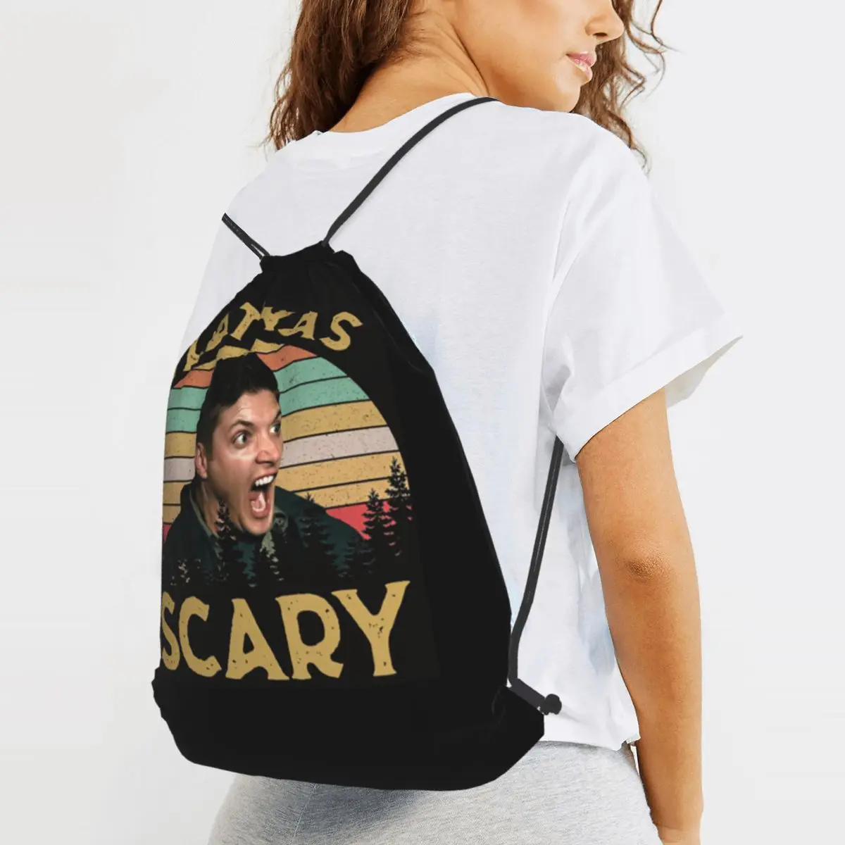 Jensen Ackles Dean Winchester Supernatural That Was Scary Backpacks Fashion Drawstring Bundle  Book Bags for Travel Students
