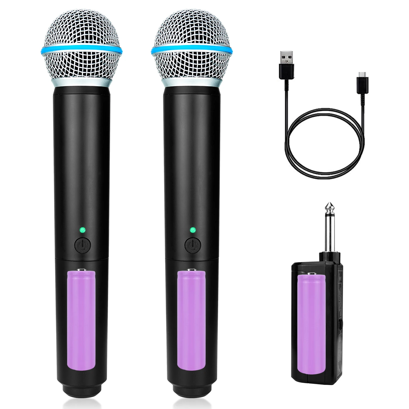 Wireless Microphone Rechageable Dual Cordless Dynamic Mic System for karaoke Singing Dj Microphone