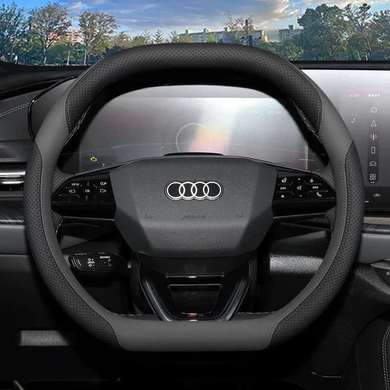 Leather Car Steering Wheel Cover for Audi SQ9 SQ7 RS5 E7X A2 E-tron S5 Avant Q5 Q7 2027 Accessories Audi Steering Covers Black