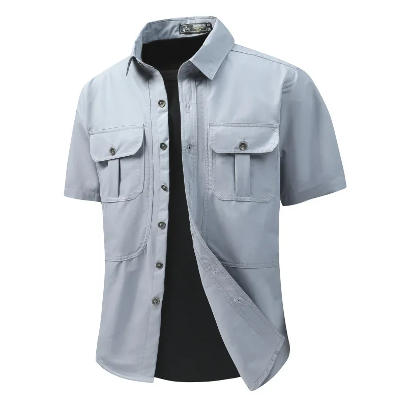 

New Men's New Fashion Casual Military Tactical Shirt Summer Short Sleeve Solid Color Cargo Work Shirts with Pocket