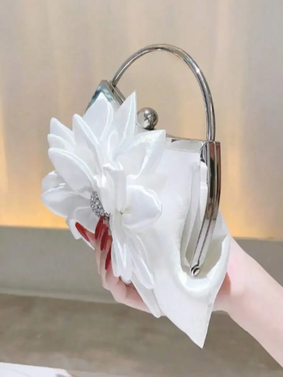 

Elegant White Floral Clutch Bag For Wedding Party Evening Formal Occasion