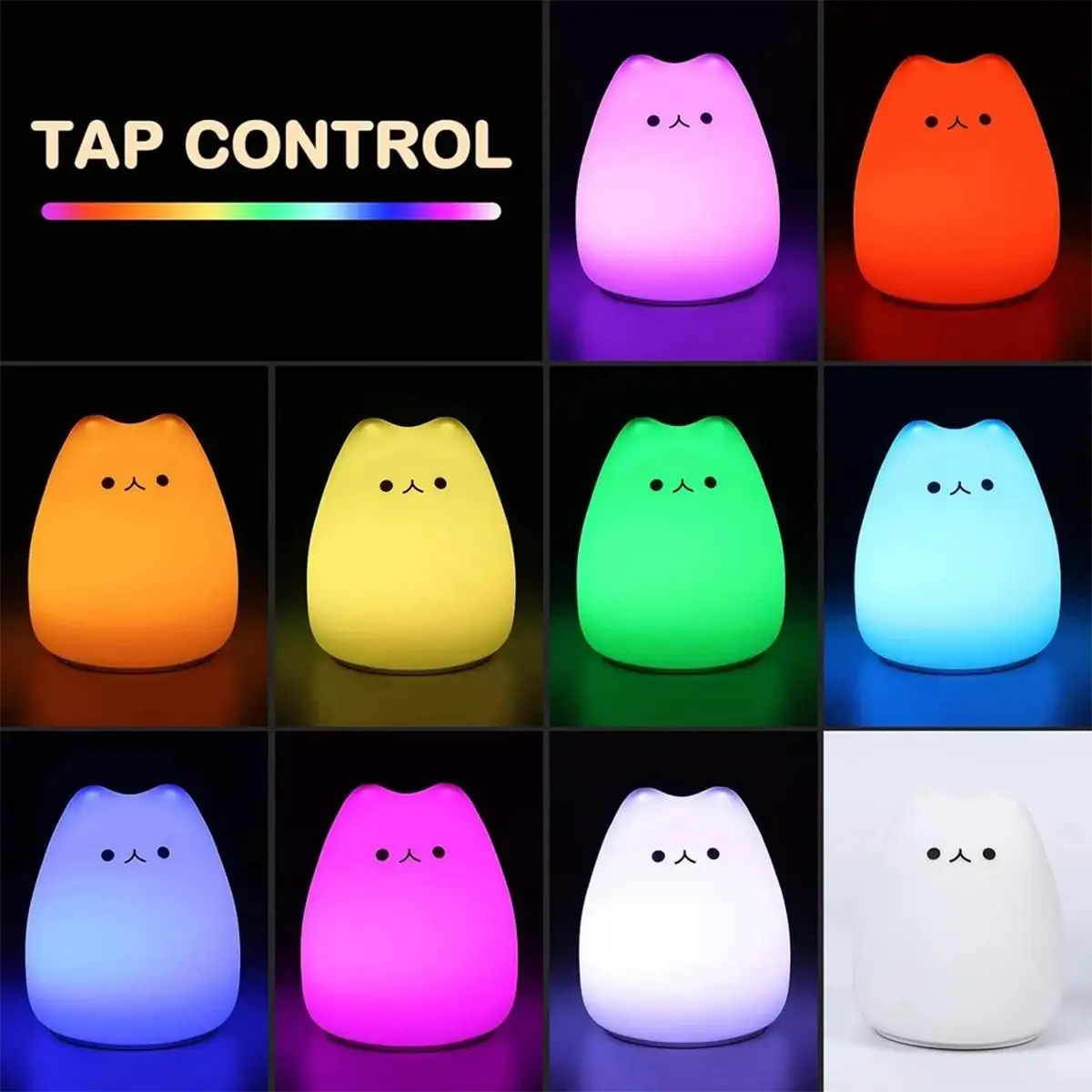GEFENSI7 Colors Led Night Light Touch-sensor-night-light Rgb Silicone Baby Sleeping Cat Touch Soft Cute Silicon Lamp For Kids Wa