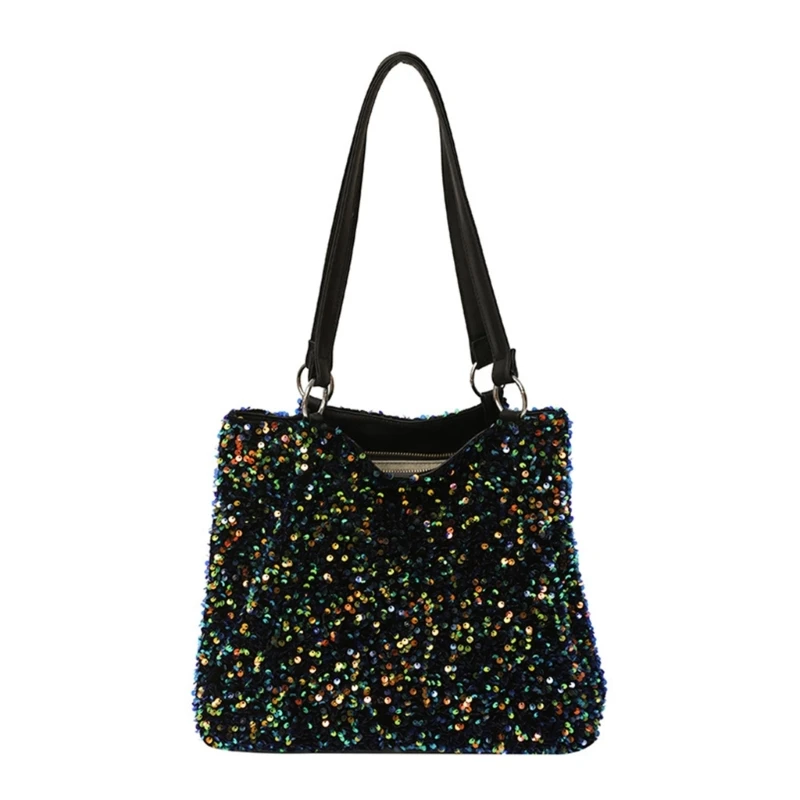 

Womens Shoulder Bag Simple Sparkling Handbag Female Large Capacity Shopping Bag Glitter Sequins Underarm Bag for Travel