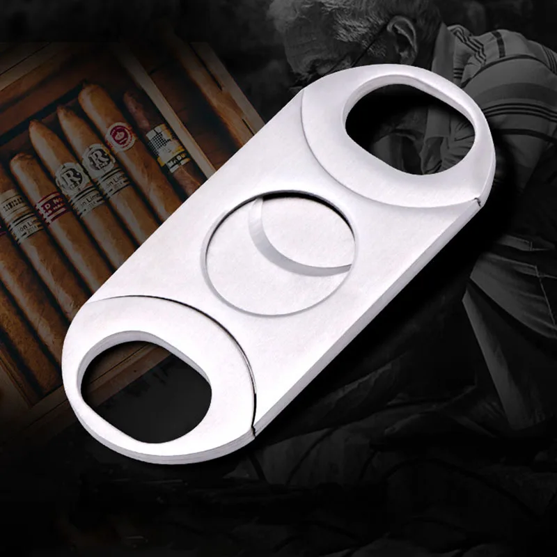 1PCS All Stainless Steel Cigar Cutting Tool Metal Kitchen Kit Sliver Color Zigarre Cigarette Knife Accessories