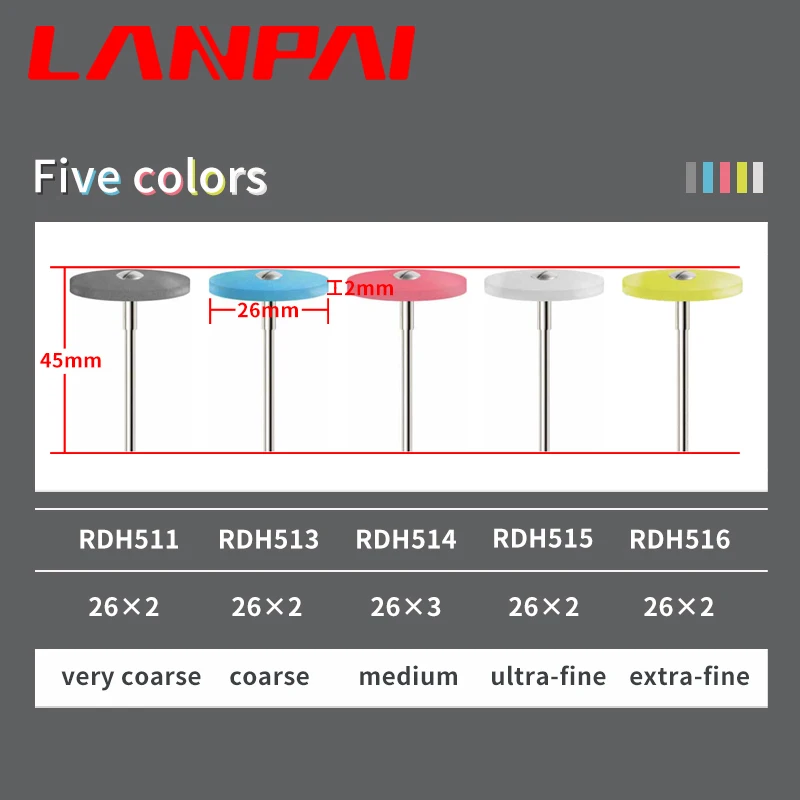 2*26mm Lanpai Dental Lab Rubber Diamond Zirconia Polishing Kit Grinding Head Zirconia Polisher InstrumentsDisc Rotary