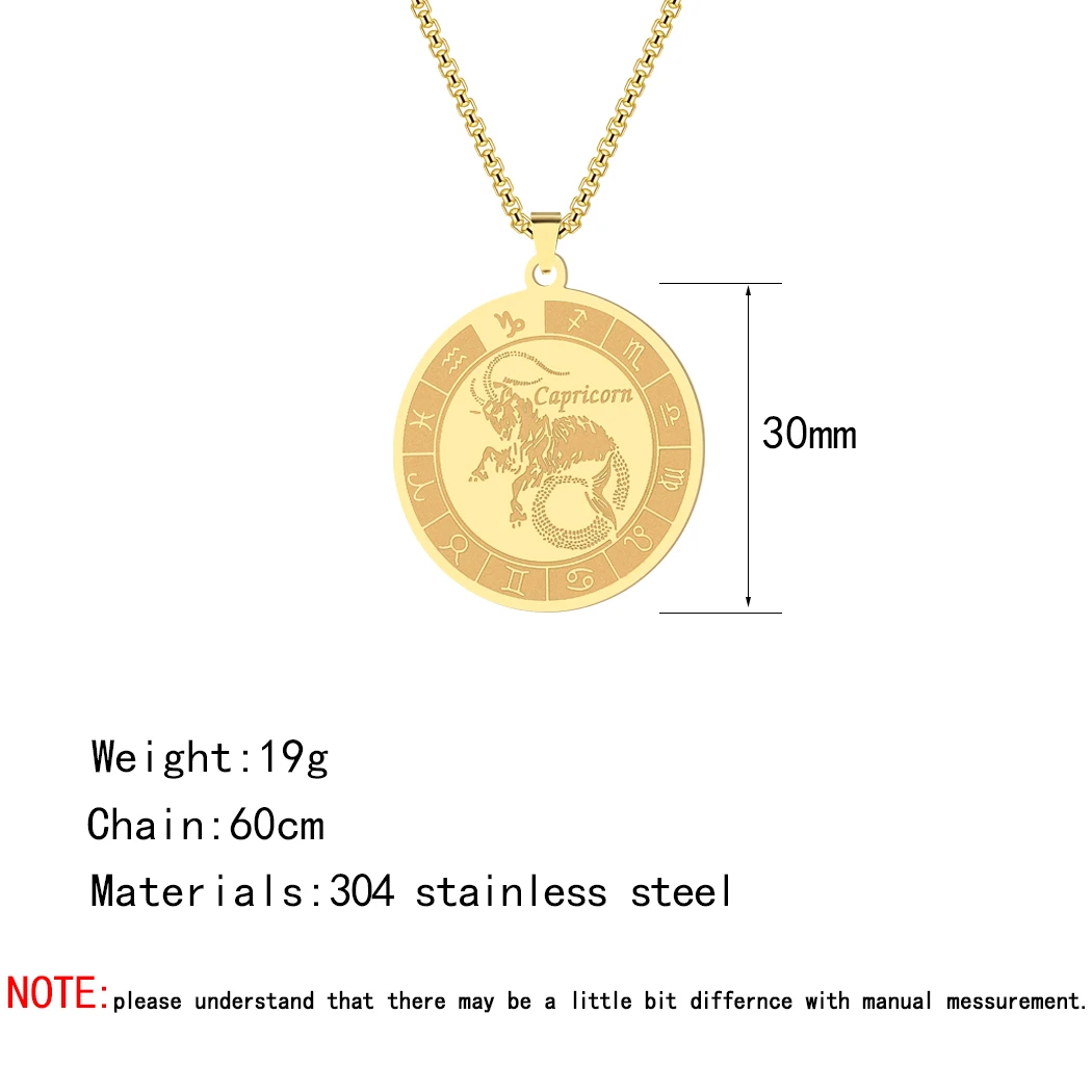 Zodiac Sign Capricorn Pendant Necklace For Women Men 12 Constellation Jewelry Choker Charm Chain Birthday Female Collar