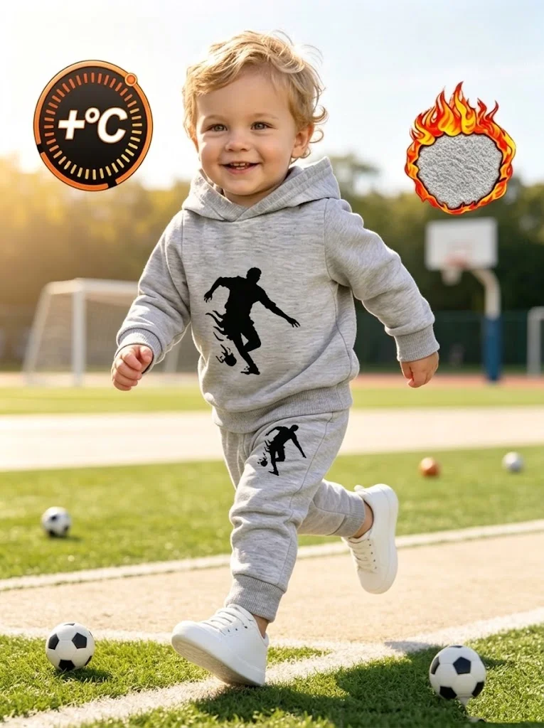 Kids Boy Winter Warm Clothes Set Thick Fleece Soccer Printed Hoodie Pants 2Pcs Toddler Tracksuit Grey Sportswear