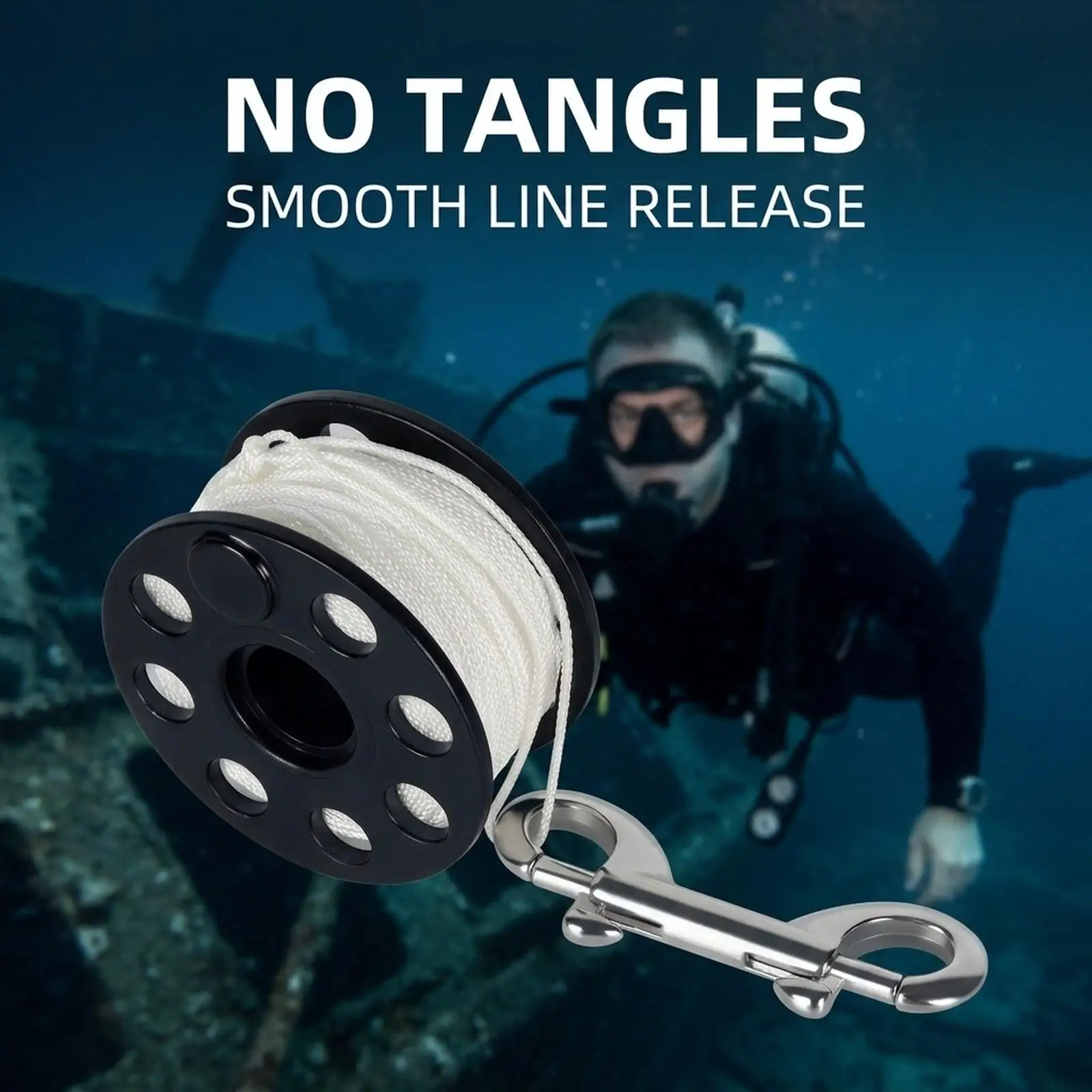 Diving Scuba Accessories Lightweight Finger Spool High Strength Reel with Bolt Snap 30m Line for Training Sessions