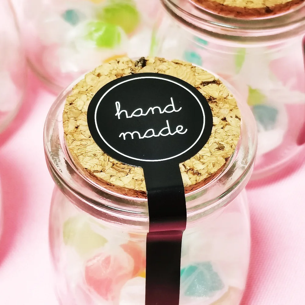 100/200pcs black hand made long sealing sticker pudding bottle sticker, baking box label sticker, baking, handicraft products