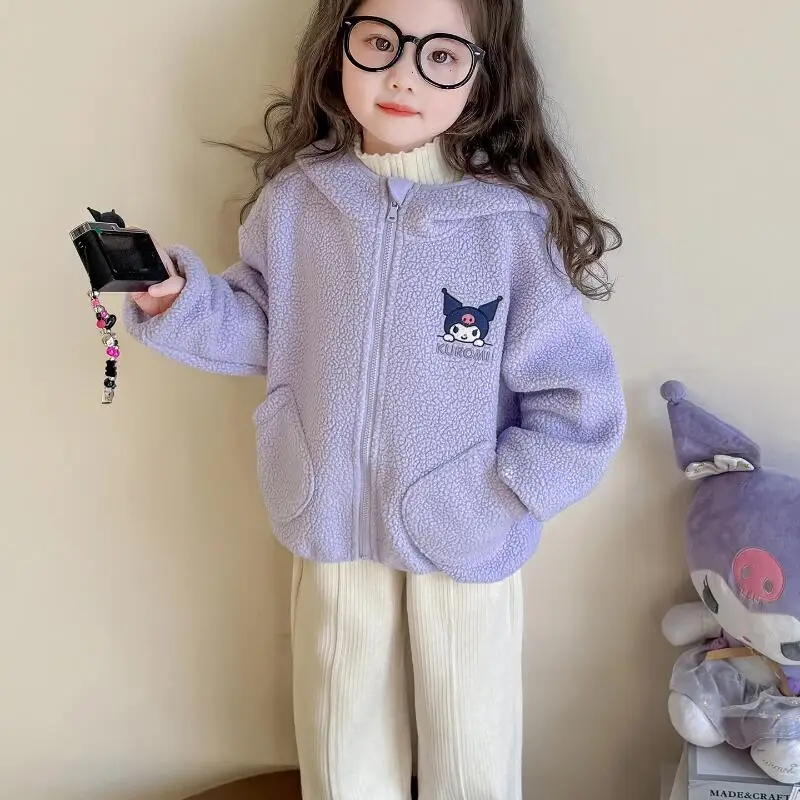 

Hot Sanrio Y2K Girl Coat Kuromi Kawaii Anime Fashion Student Autumn Casual Keep Warm Long Sleeves Hooded Children's Clothing New