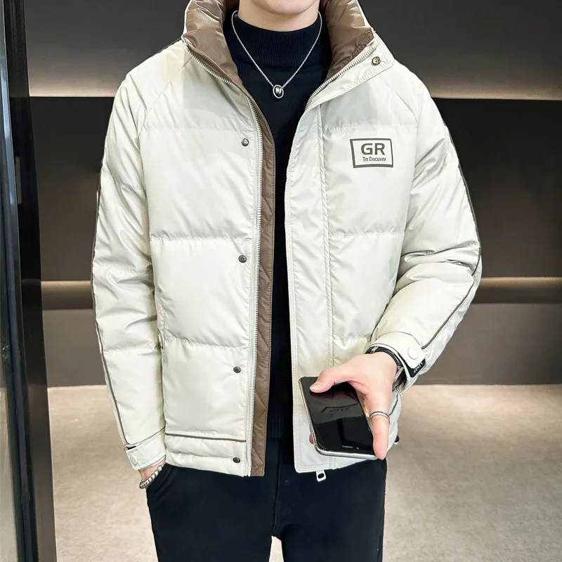 جديد الرجال أسفل سترة الشتاء موضة المرقعة الوقوف طوق سميكة الأبيض بطة أسفل المعاطف الدافئة رجل سترة منفوخة للرجل JK-128 #3