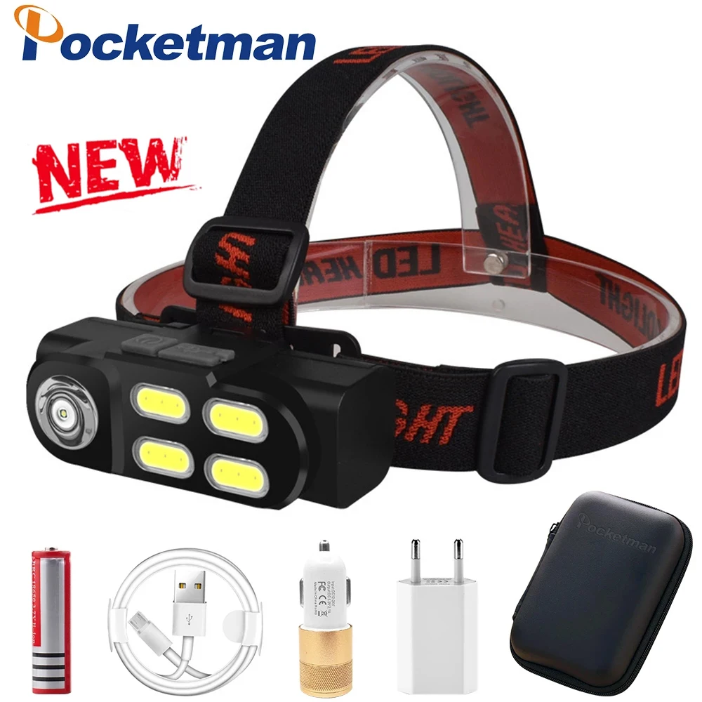 

Pocketman LED+4 COB Headlamp Lightweight Comfortable Headband Headlight Rechargeable Head Lamp Waterproof Head Torch