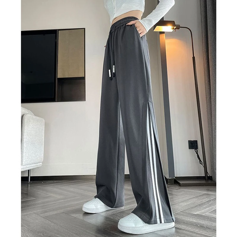 

Gidyq Women Striped Wide Leg Pants Korean Designed Streetwear High Waist Sweatpants Casual All Match Female Student Trousers New