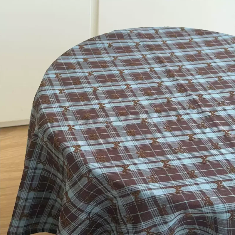 

Polyester Cotton Fabric Blue Brown Bow Check For Making Dresses Tablecloth Shirts Doll Clothing Fabric