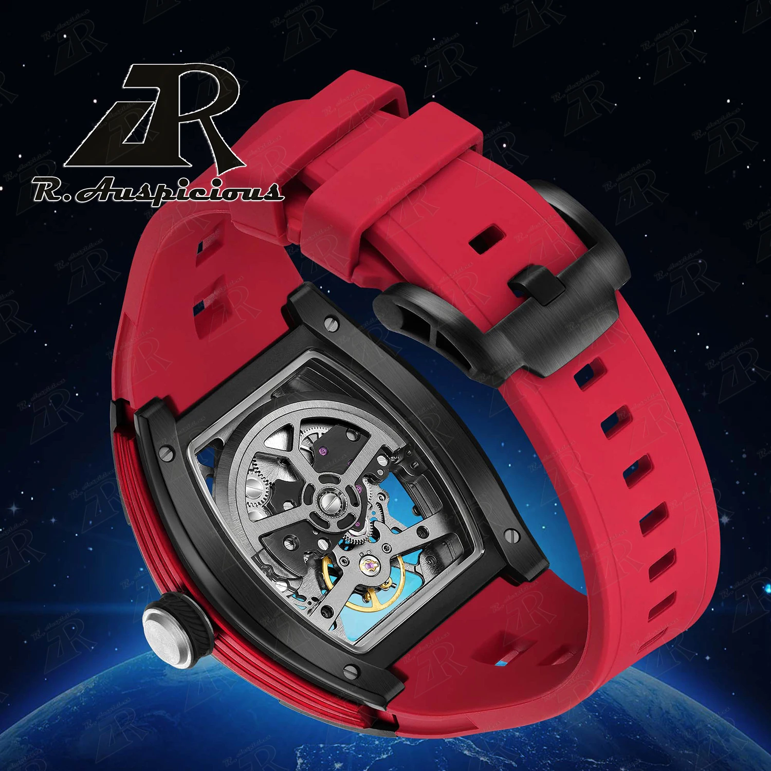 42*55mm China JX-2801 Skeletonized Mechanical Automatic Movement Men's Watch Barrel-shaped Sports 3ATM Silicone Sports Watches