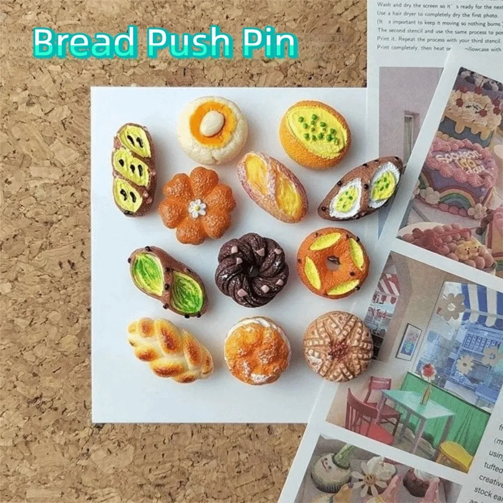 24PCS Simulation Alkali Water Bread Push Pin Cute Cartoon Felt Board Push Pin Plastic Soft Wood Board Push Pin Photo Display