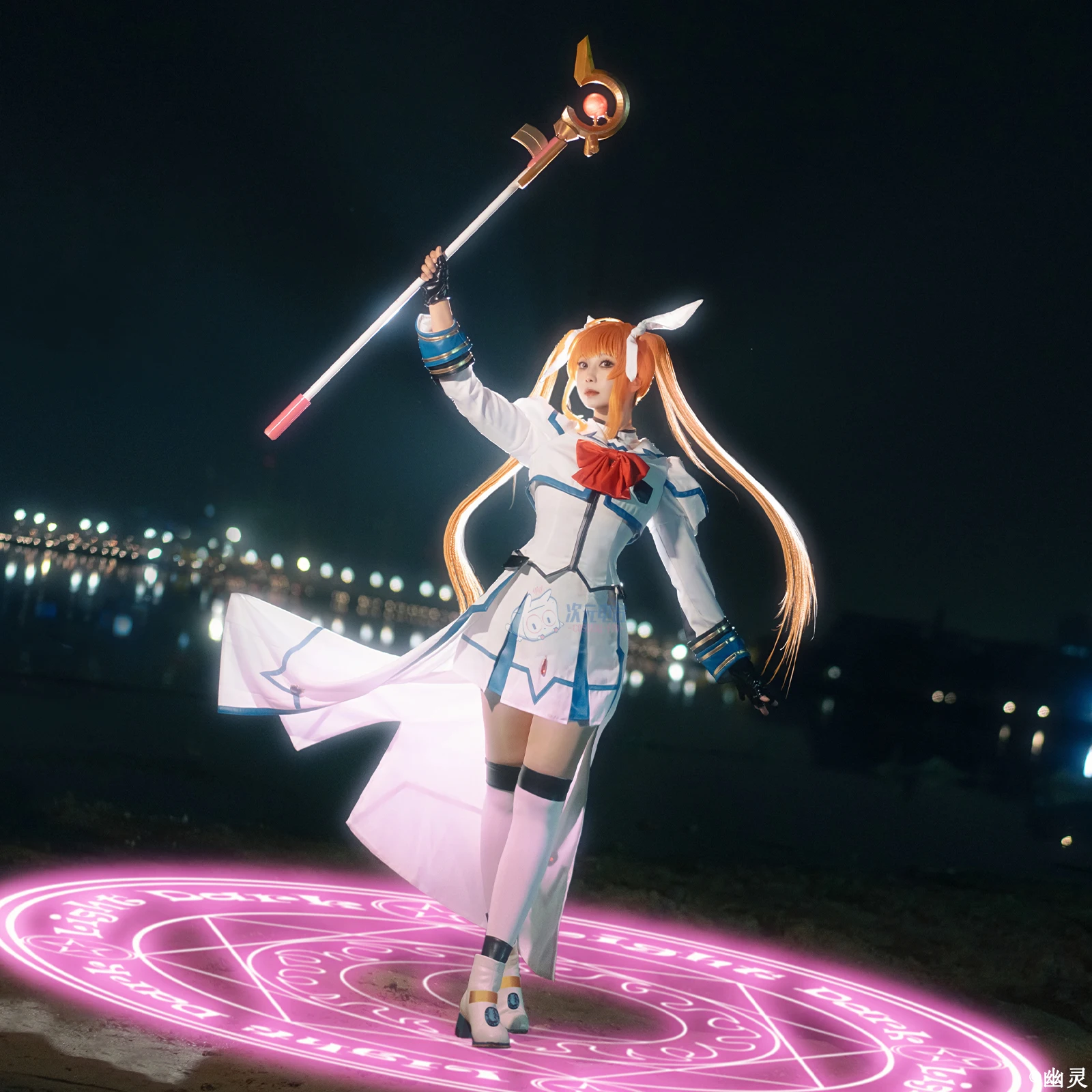 Magical Girl Lyrical Nanoha Nanoha Takamachi Cosplay Costume Women Battle Dress Halloween Party Sweet Dress Accessories Prop Set