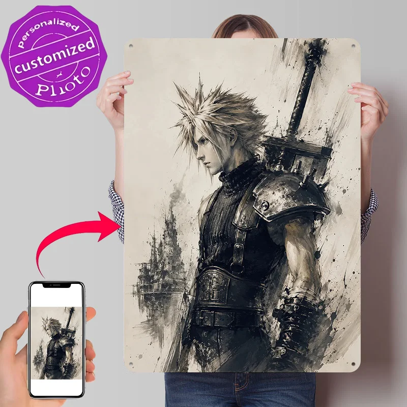Cloud Strife : Poster métallique Unbreakable Resolve, cadeau idéal pour les fans, art mural personnalisé, plaque métallique pour la décoration de la maison