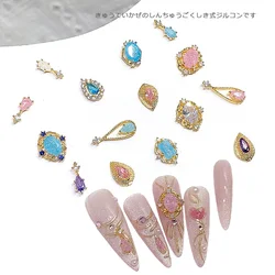 TSZS 3Pcs/lot Luxury Retro Nail Charms Retro Palace Blue Red Crystal Nail Decoration DIY Crystal Nail Wholesale