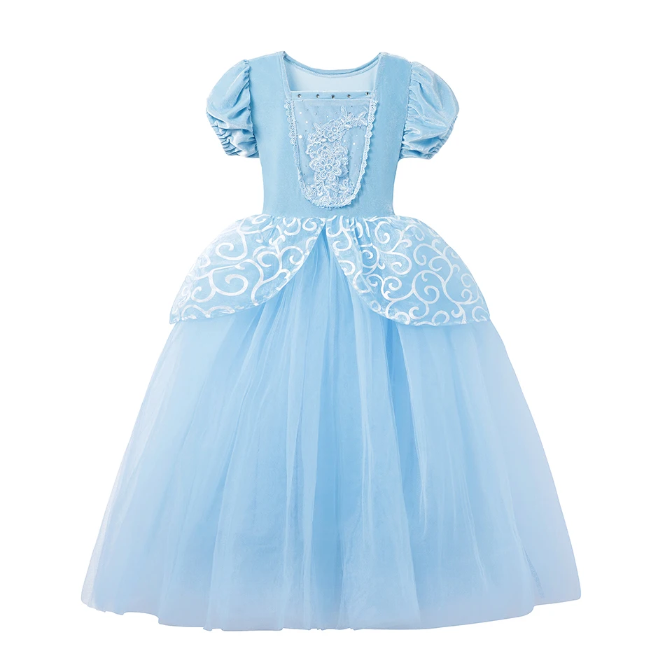 Disney Girls Princess Cinderella Dress Up Kids Fluffy Bead Birthday Party Halloween Christmas Costume Kids Butterflies Dress