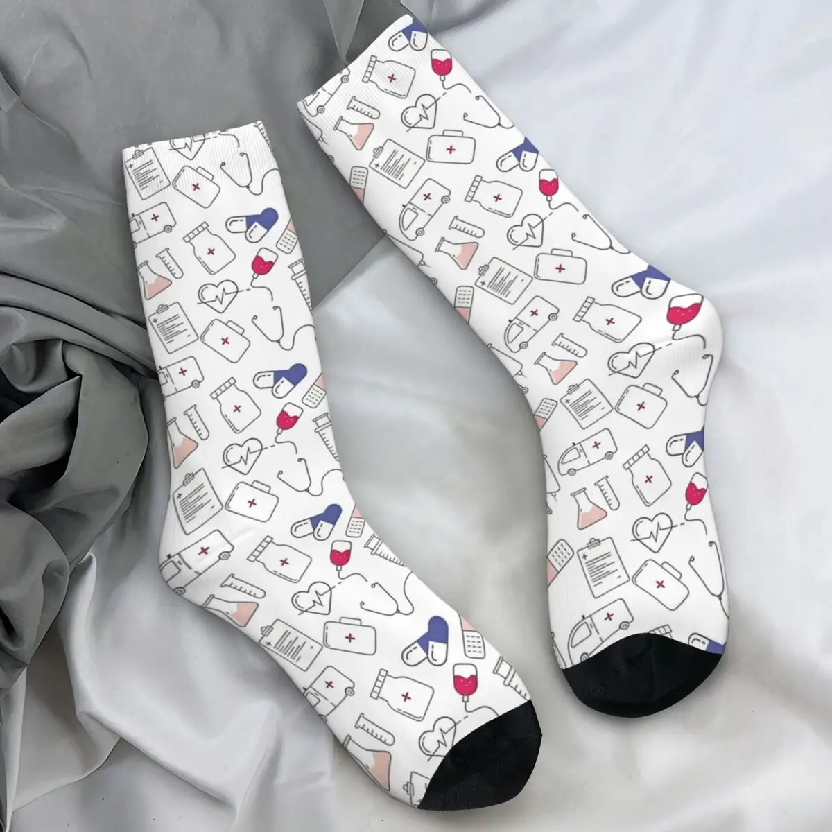 Medical Pattern Gift For Healthcare Worker NHS Stockings Pattern Socks Winter Non Slip Socks Women Men Running Medium Soft Socks