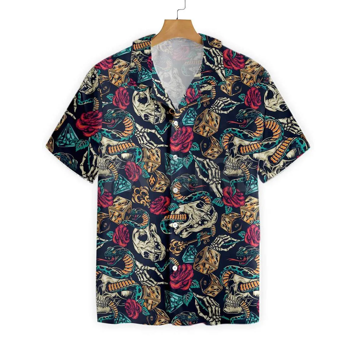 

Skulls With Blue Snakes And Red Roses 3D All Over Printed Hawaiian Shirt Men's For Women's Harajuku Casual Shirt Unisex