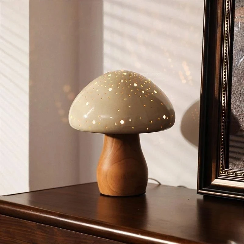 

Modern Minimalist Mushroom Table Lamp LED E14 Ceramics Lampshade Nordic Solid Wood Art Decorative Desk Lights Bedroom Bedside