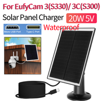 20W 5V Shingled Solar Panel Polycrystalline Solar Panel Charger Micro USB/USB-C Port Waterproof for EufyCam 3/3C Security Camera