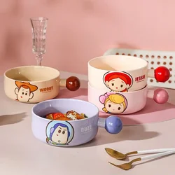 Disney Toy Story Buzz Lightyear Ceramic Ball Handle Bowl Kawaii Cartoon Woody Single Handle Salad Bowl Breakfast Noodle Bowl