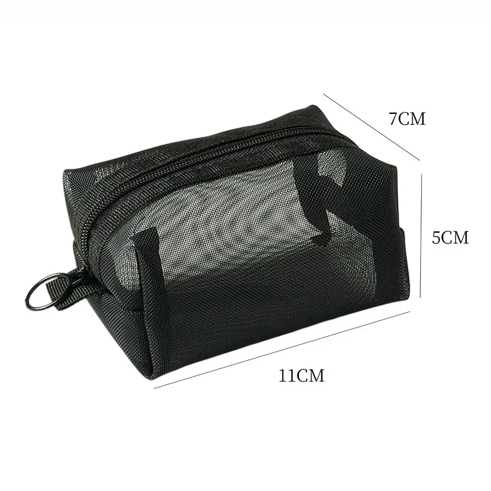 

New Solid Color Coin Purse Portable Large Capacity Makeup Bag Mesh Cosmetic Bag Women