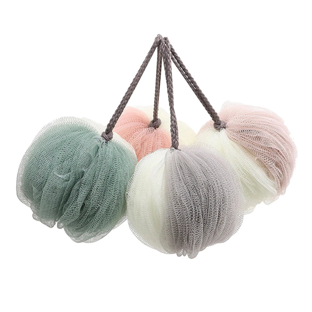 

4 Pcs Large Shower Ball Bath Ball Double Color Mesh Sponge Mesh Pouf Bath Bathroom Scrub Bath (Random Color)