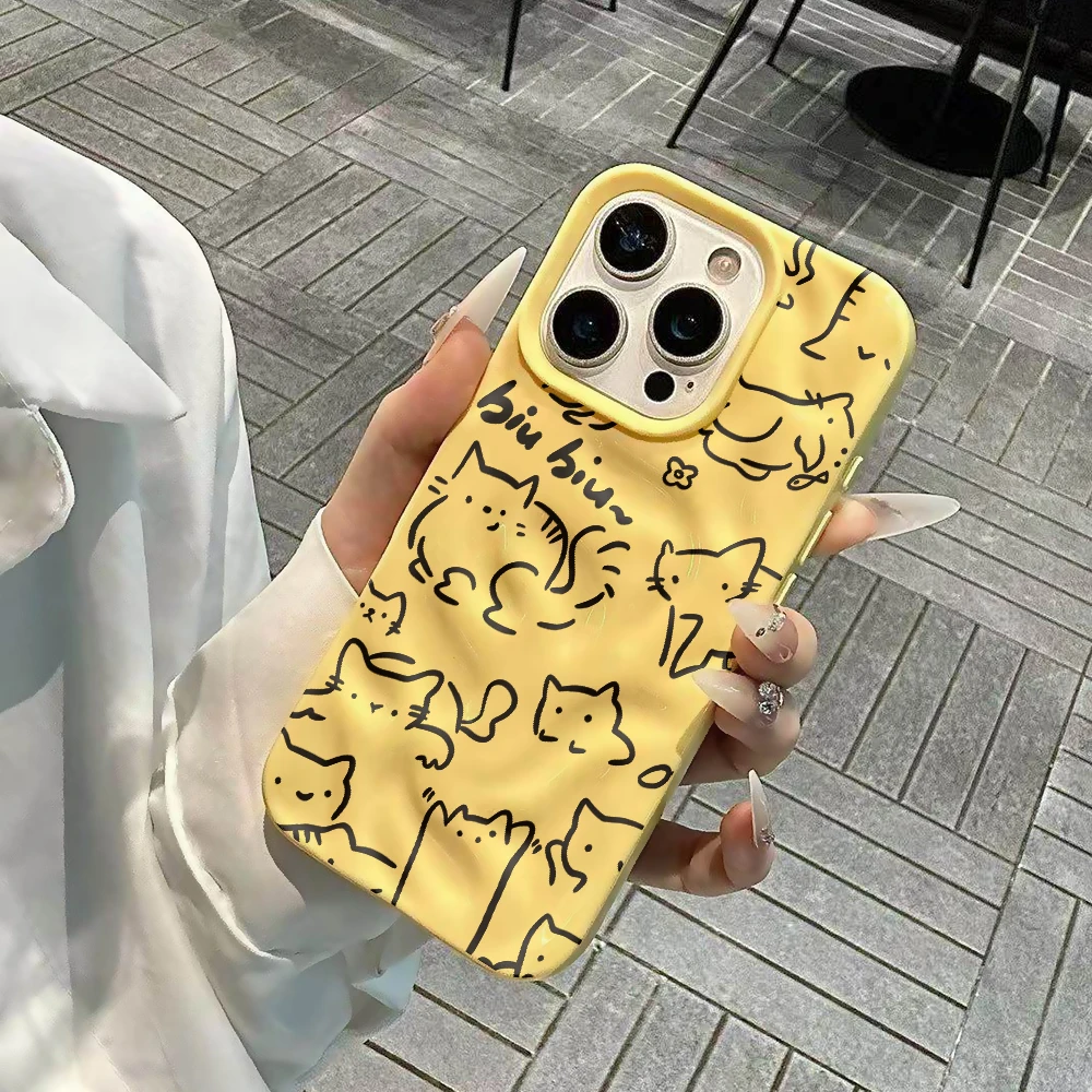 Kawaii Katzenlinien Niedliches Design Weiche Silikon-Handyhülle für iPhone 17 16 15 14 13 12 11 Pro Max 14 Plus 17Air Falten-Wellen-Design – Detail 5