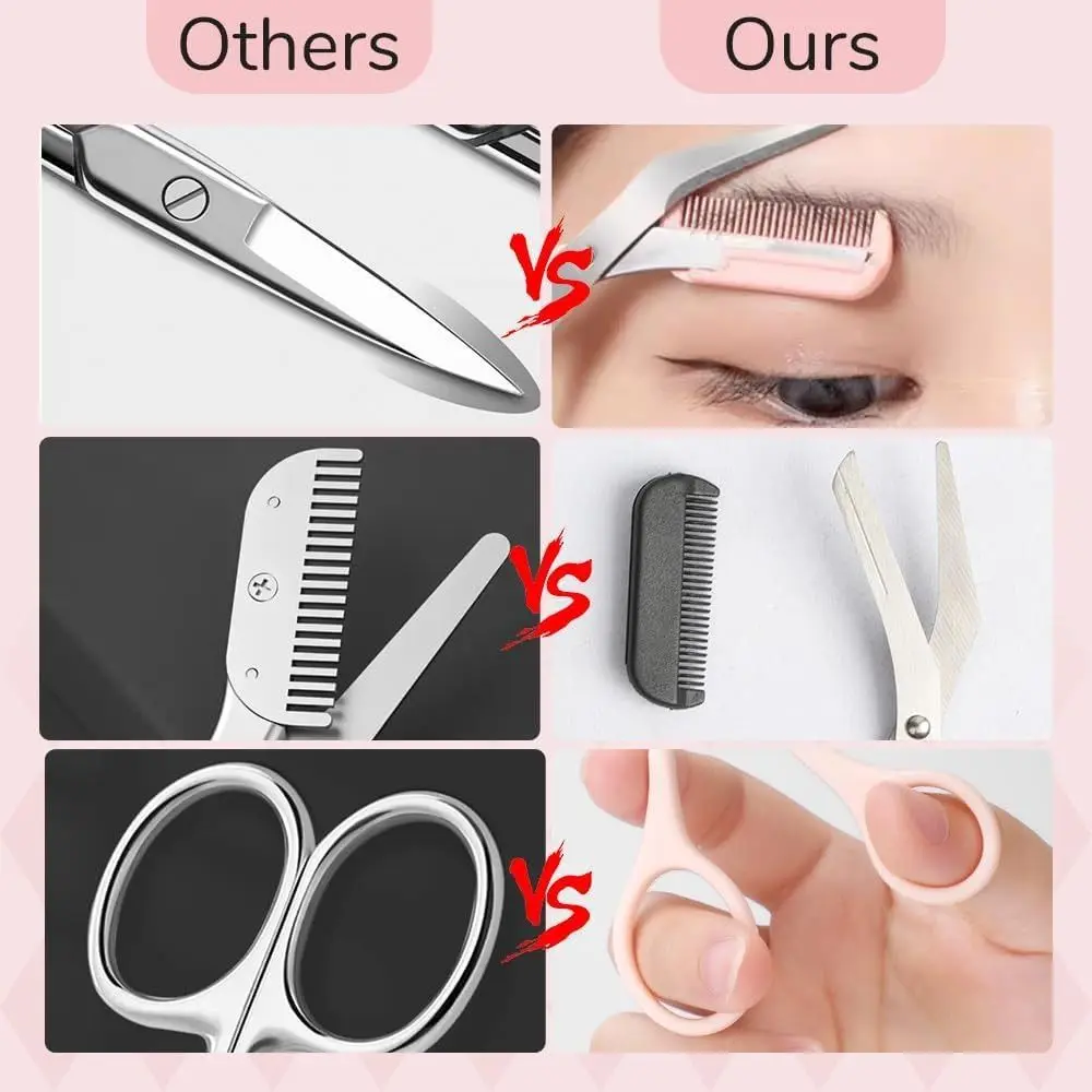 2PCS New with Comb Eyebrow Trimmer Scissor Makeup Tool Non-Slip Eyebrow Scissors with Comb High Quality Eyebrow Scissors Makeup