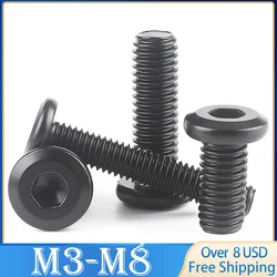 10pcs M3 M4 M5 M6 M8 Black Carbon Steel CM Large Flat Hex Hexagon Socket  Allen Screw Furniture Screw Connector Joint Bolt