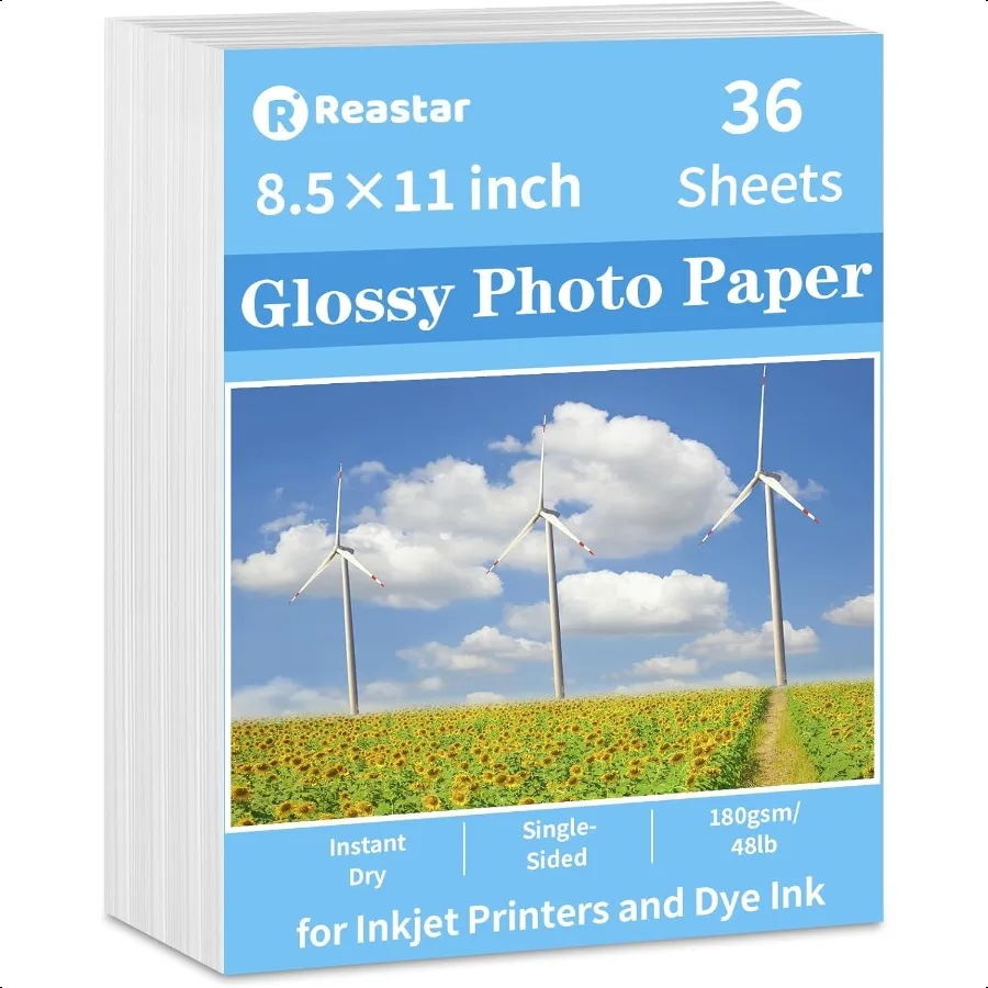 

Glossy Photo Paper 8.5 x 11 36 Sheets Inkjet Photo Printer Paper Instant Dry Picture Paper for DIY Chip Bag Flyers Cards Calend