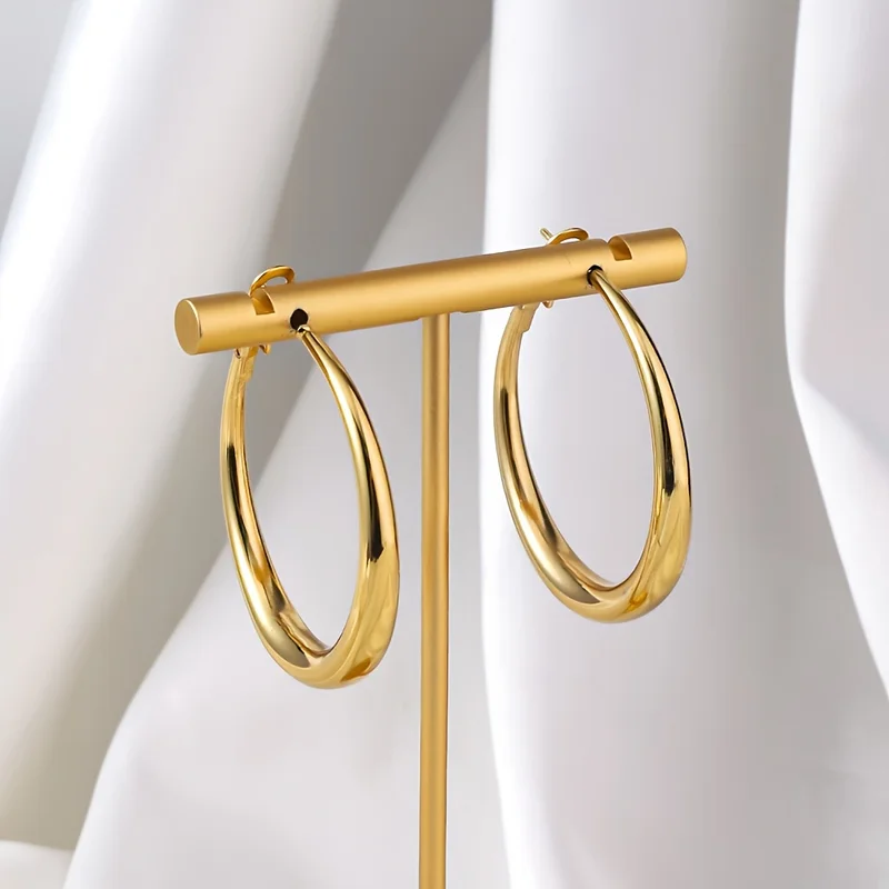 EVISPOL Elegant Golden Hoop Earrings for Women Thick Design Lightweight & Comfortable Perfect for Daily Wear or Parties Jewelry