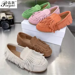 Women's Shoes Genuine Leather Flats Moccasins Oxford Mother Girls Slip On Casual  Suede tassel flats 35 40