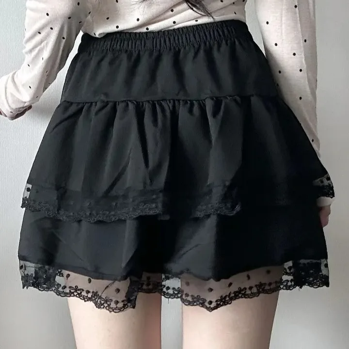 

Шикарная корейская кружевная балетная юбка с оборками, летняя короткая юбка с защитой от просвечивания, женская пышная юбка с высокой талией, антистатическая