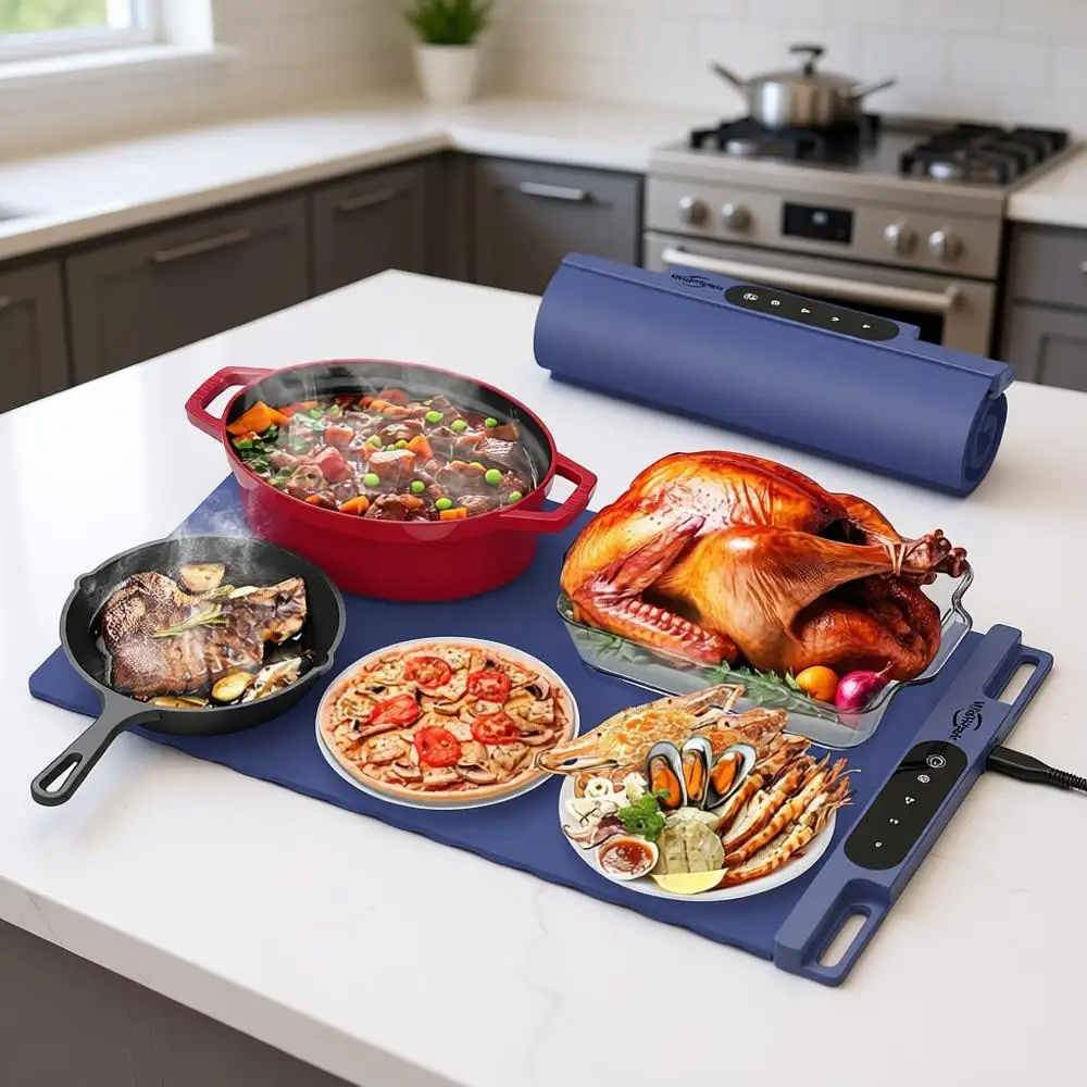 

Электрический греющий коврик или силиконовый нагревательный поднос для деревянных поверхностей с 3 уровнями регулировки температуры, автоматическим отключением и приподнятыми краями для защиты стола