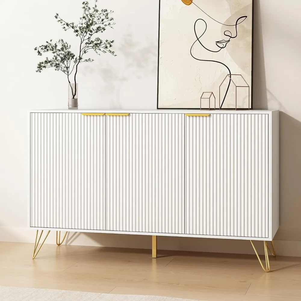 

47.2 Large Sideboard Buffet Cabinet with Storage, Storage Cabinet with 3 Fluted Doors, Modern Accent Cabinet with Adjustable She