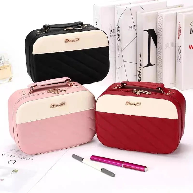 Large-capacity Handheld Makeup Box Leather Portable Travel Toiletries Organizer Waterproof Wash Bathing Cosmetic Bag Female Bags