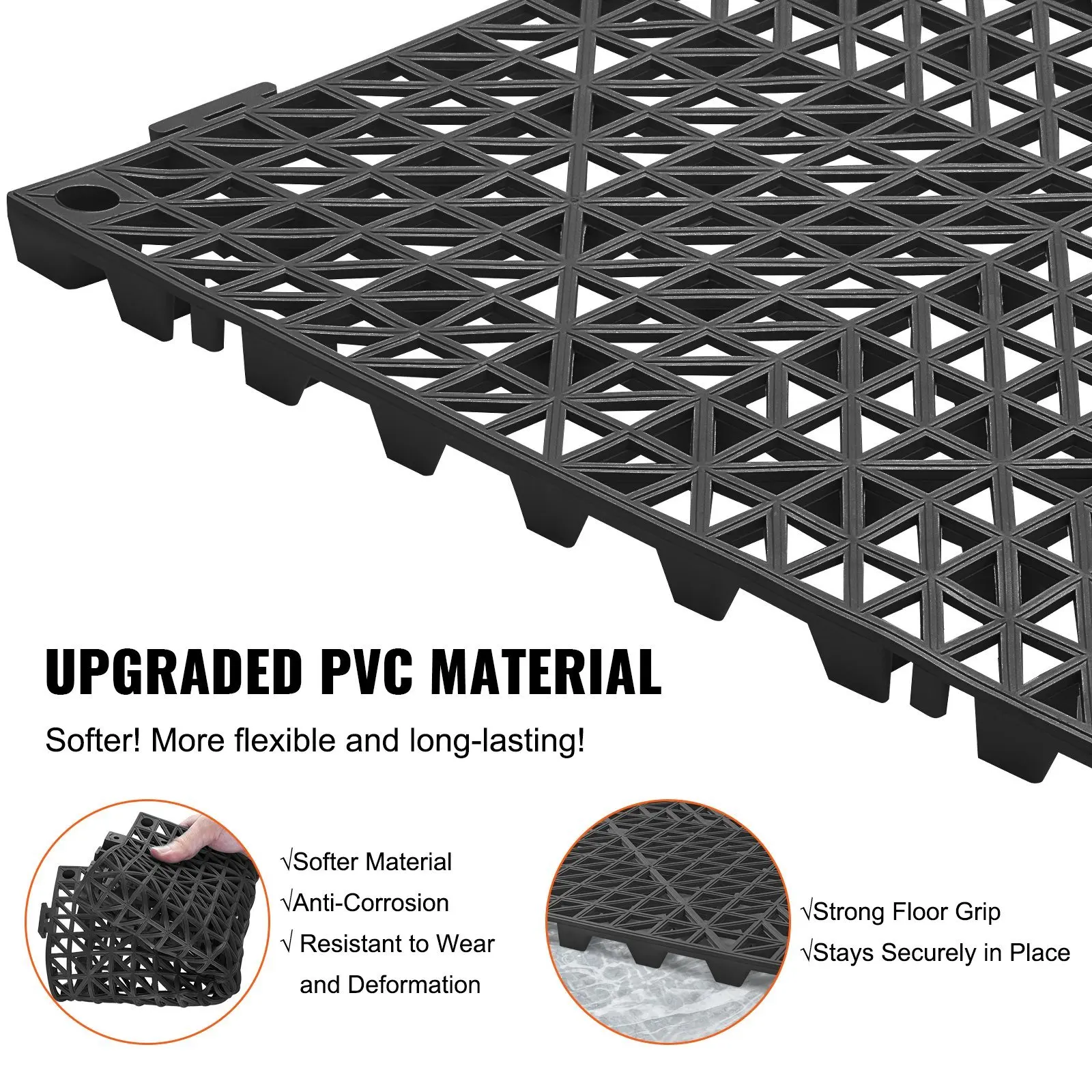 Ubin interlock 50 buah hitam, ubin drainase 12 "x 12" Splicing, ubin lantai drainase interlock PVC lembut, ubin Dra Non-Slip