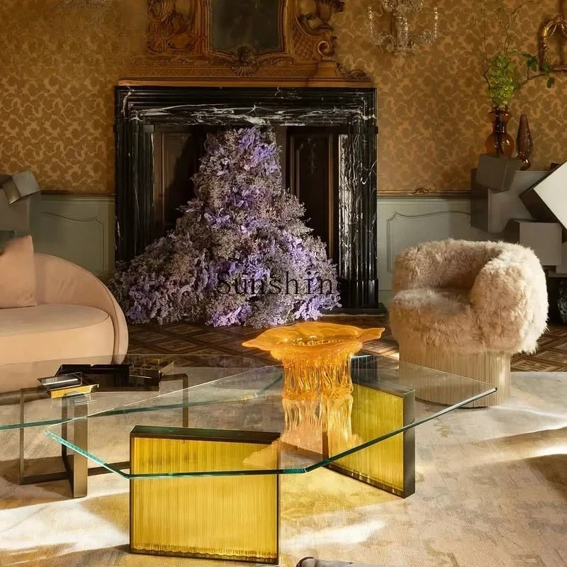 

Italian light luxury acrylic coffee table transparent and simple modern living room special-shaped sofa side table