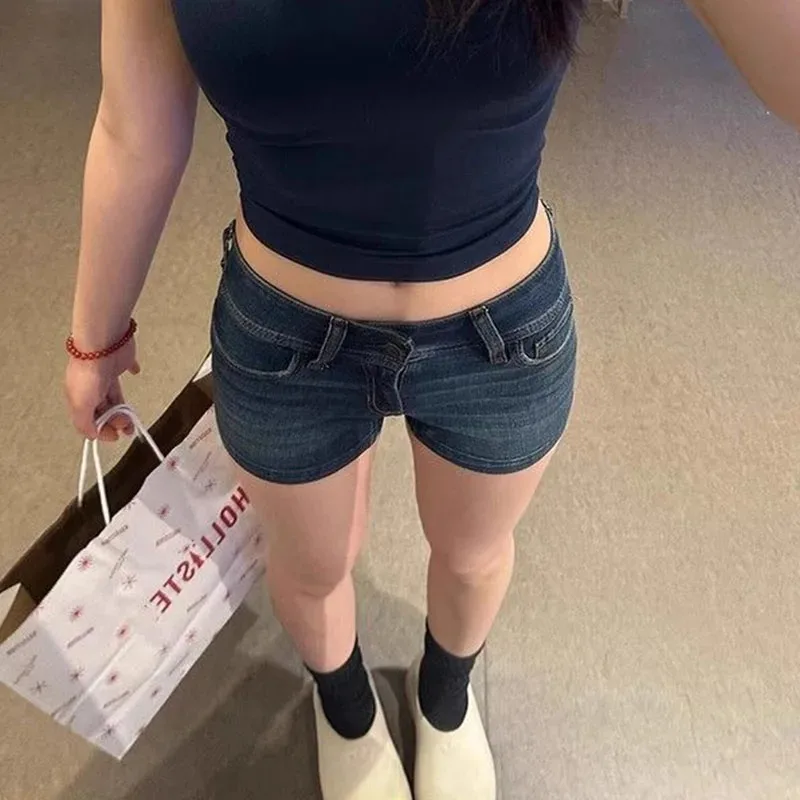 Women's Denim Shorts  Summer Sexy Low-Waisted Skinny Elastic Jean Short Pants Woman Vintage Y2K Streetwear Hot Shorts
