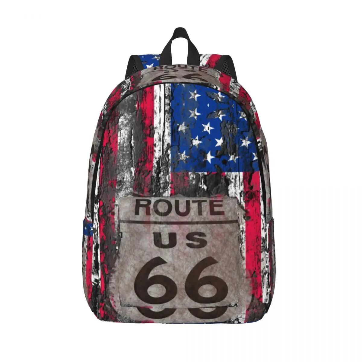 

Custom USA Flag Canvas Backpack for Girls Boys US Route 66 College School Travel Bags Men Women Bookbag